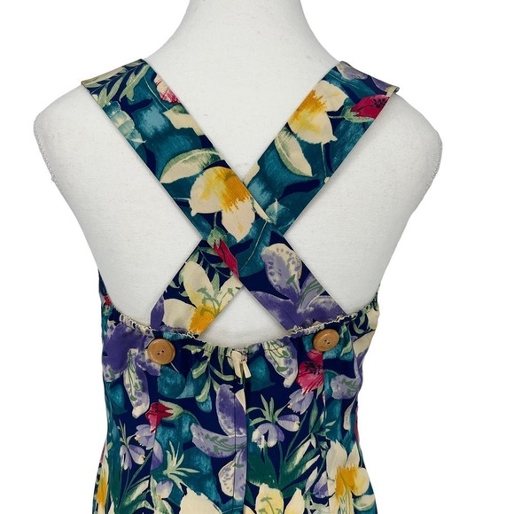 Vintage Maggy London Silk Mini Dress Hawaiian Tropical Floral Colorful 8 Petite - Picture 6 of 12